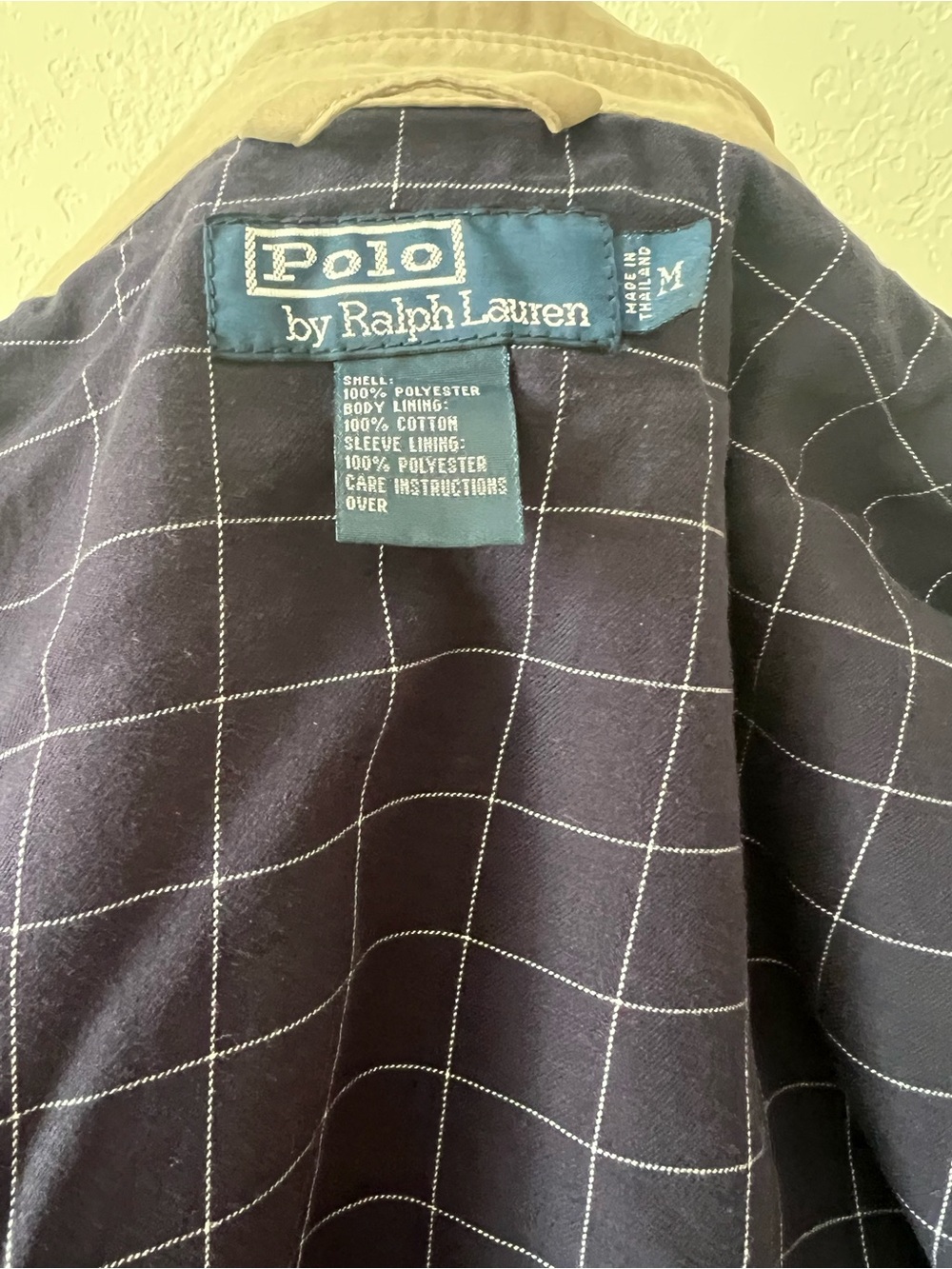 Vintage Polo Ralph Lauren Harrington Jacket Mens M Khaki Plaid Lined Pony Y2K - Picture 9 of 10